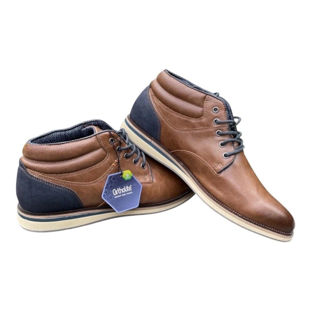 Sonoma Mens Chukka Boots 11W Ortholite Eco Brown Navy Lace Up Casual Comfort NWT